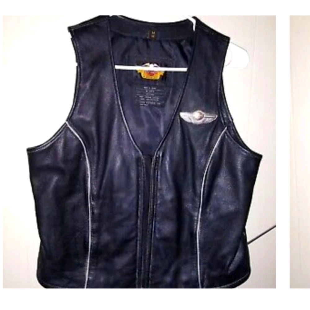 Women's Harley Davidson leather 100th anniversary vest size medium black silver